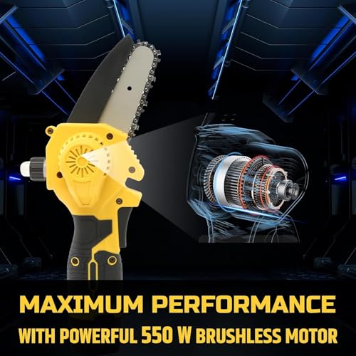 Image of TOMAHAWK T294A 4 inch / 10cm Cordless Chainsaw Machine 4-inch 550W Max Power, 12 Volt - 1.5Ah Rechargeable Battery Cutting Depth 100mm Portable Cordless Saw for Gardening, Wood Cutting, Trimming