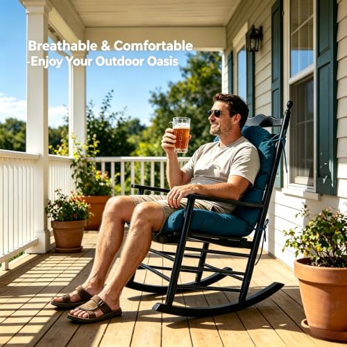 Image of QILLOWAY Tufted Outdoor Chair Cushion Set of 4, Waterproof 43x20x4 Inch Non Slip Replacement Pad for Wicker Lounge Patio Furniture, Peacock Blue
