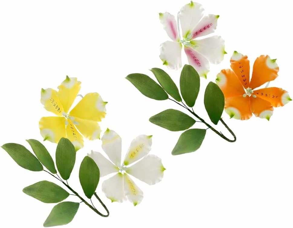 Global Sugar Art Tropical Hibiscus Sugar Flowers for Cakes – Large Gumpaste Hawaiian Cake Toppers, Assorted Colors, 5 Count with Leaf Sprays by Chef Alan Tetreault