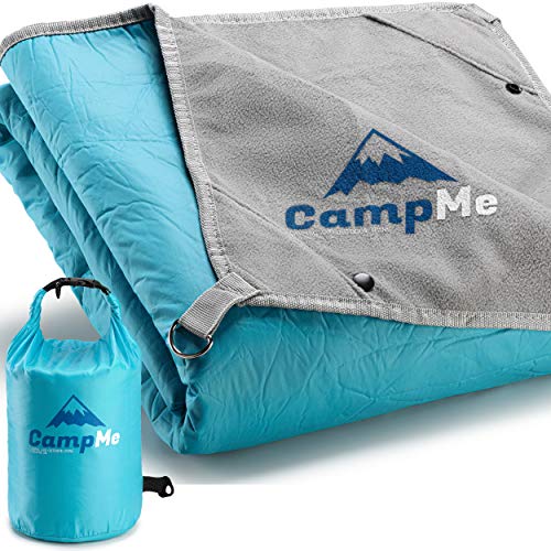Premium Waterproof Picnic and Camping Blanket - Outdoor/Travel Cozy Fleece Blankets/Towel for Stadium - Strong Nylon, XL 87” X 58”(Optimal Size), 4 Metal Stakes, Clips to Attach Multiple Blankets
