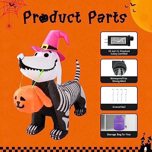 GOOSH 5.5 FT Halloween Inflatables Outdoor Decorations Skeleton Puppy Inflatable Yard Decoration with Build-in LEDs Blow Up Pumpkin for Halloween Party Indoor Outdoor Yard Garden の商品画像 5