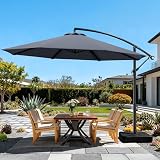 OLILAWN 10ft Patio Umbrella with Base Included, Outdoor Offset Cantilever Umbrella Upgraded Yarn-dyed Fabric Shade, Sturdy 8 Rids, 360 Degree Rotation & Easy Tilt Adjustment for Pool Deck Porch Backyard Garden,Light Grey