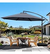 OLILAWN 10ft Patio Umbrella with Base Included, Outdoor Offset Cantilever Umbrella Upgraded Yarn-...