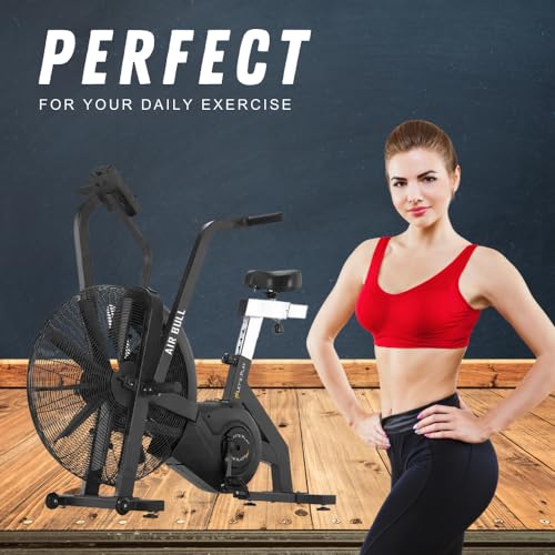 Image of LET'S PLAY AIRBULL Commercial Exercise Air Bike for Home Gym Cycle Cardio Training with Moving Handles, Cushioned Seat, Infinite Resistance Fitness Cycle, Max 150Kg Weight Support [1 Year Warranty]