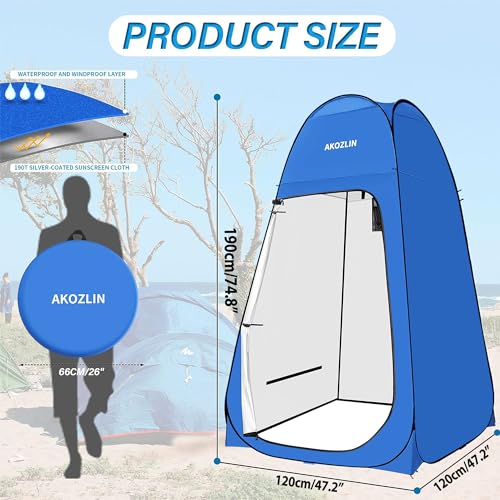 Image of AKOZLIN Portable Pop Up Shower Tent Instant Privacy Dressing Changing Outdoor Shower Room Camp Toilet Tent 47.2 inch Lx47.2 inch Wx74.8 inch H Blue