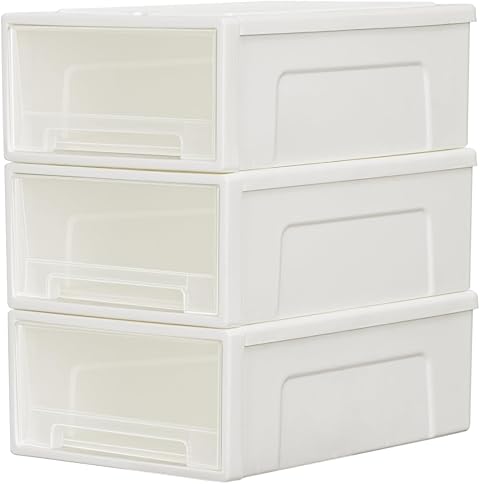 Cetomo 5L*3 Schubladenbox, Kunststoff Aufbewahrungsbox mit Schubladen, Stapelbar Schubladenschrank für Kleiderschrank, Schlafzimmer, Wohnheim, Büro, Leicht zu ziehen, Weiß & Transparent, 5L-3er Set