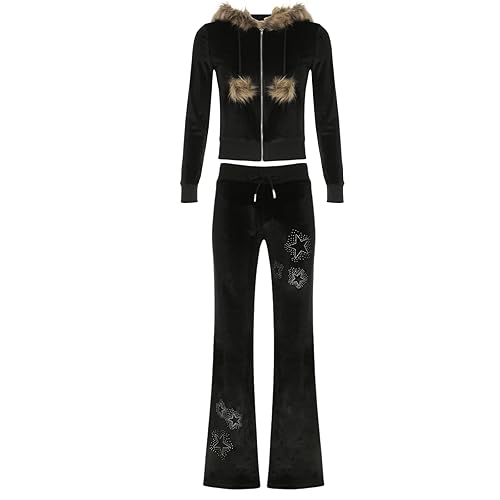 Velvet Pants and Hoodies for Women Y2K Streetwear Sets -