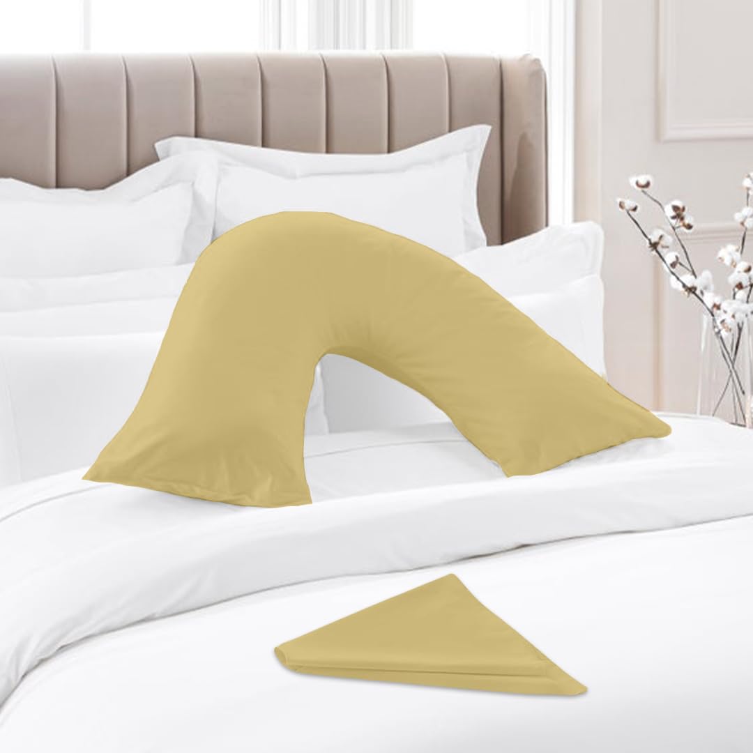 EGYPTO Orthopedic V Pillow with Pillowcase – Anti Allergy Triangle Pillow Support for Head, Neck & Back – V Shaped Pillow for Pregnancy, Nursing, Pillowcase 20 Colors to Choose From (Latte)