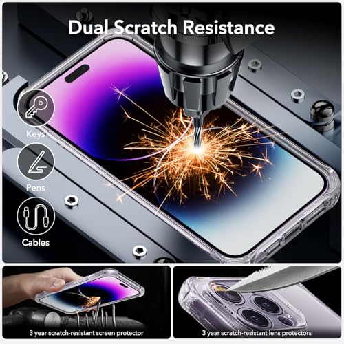 Image of ESR for iPhone 14 Pro Max Case, Compatible with MagSafe, Full-Body Military-Grade Drop Proof Case for iPhone 14 Pro Max with Built-in 9H+ Tempered Glass Screen Protector, Clear