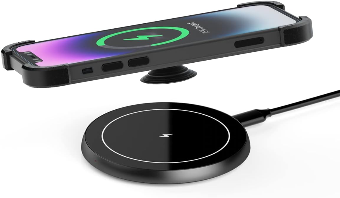 KPON Wireless Phone Charger for Popsocket/OtterBox/Thick Cases Up to 10mm - 15W Max Wireless Phone Charging Station, Compatible with iPhone 15/14/13/12(Adapter Not Include)