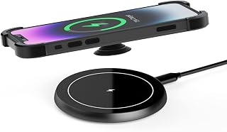 KPON Wireless Phone Charger for Popsocket/OtterBox/Thick Cases Up to 10mm - 15W Max Wireless Phone Charging Station, Compatible with iPhone 15/14/13/12(Adapter Not Include)