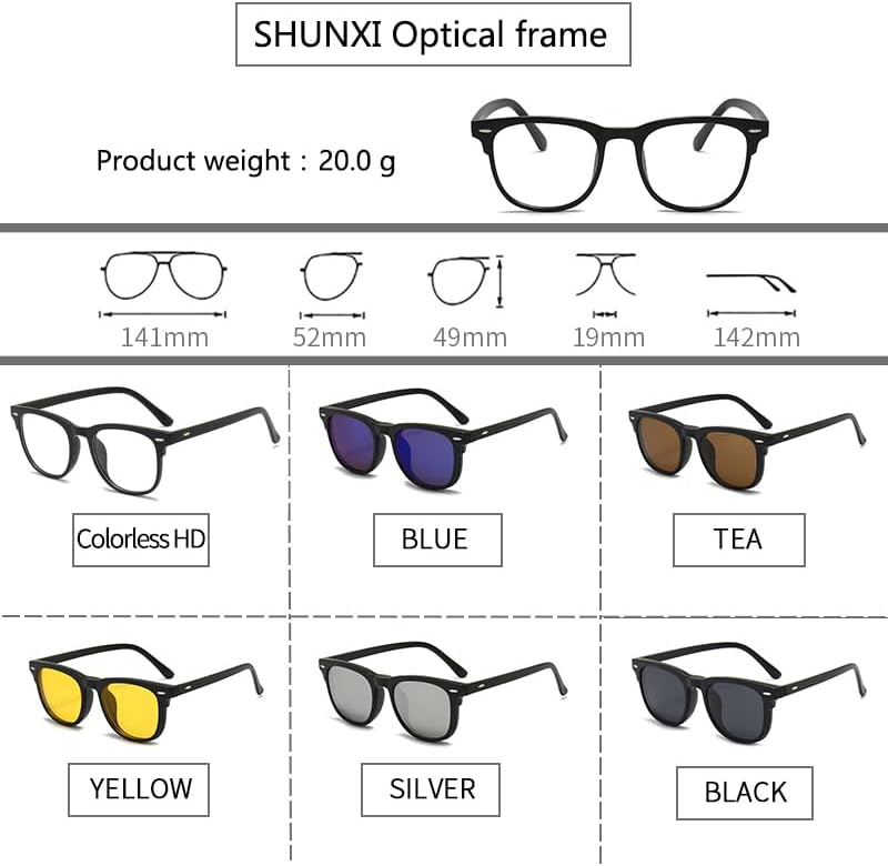 5 in 1 Magnetic Clip Nearsighted Sunglasses Glasses, Night Driving Clip Myopia Night vision Glasses