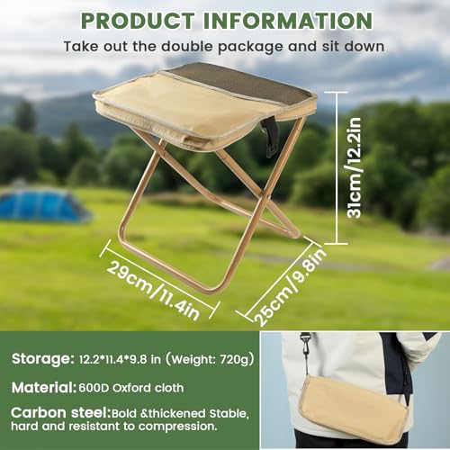 MGUOXA Portable Folding Stool 2-in-1 Camping Chair with Sling Bag Lightweight 12inch /264lbs Load Collapsible Stool Seat for Adults Camping Fishing Hiking BBQ Travel Rest（Yellow） — view 2