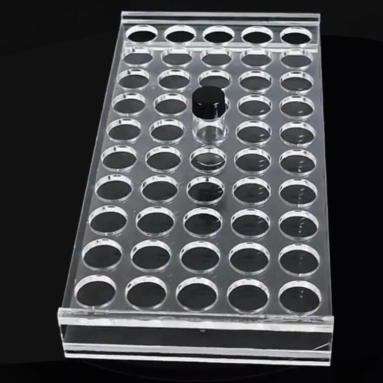 Durchsichtige Aufbewahrungsplatte for 1,8/2/3/5/10/20/30/40/60 ml Fläschchen – Laborglas-Probenflaschen-Röhrchenständerhalter(10ml 30Hole 3x10)