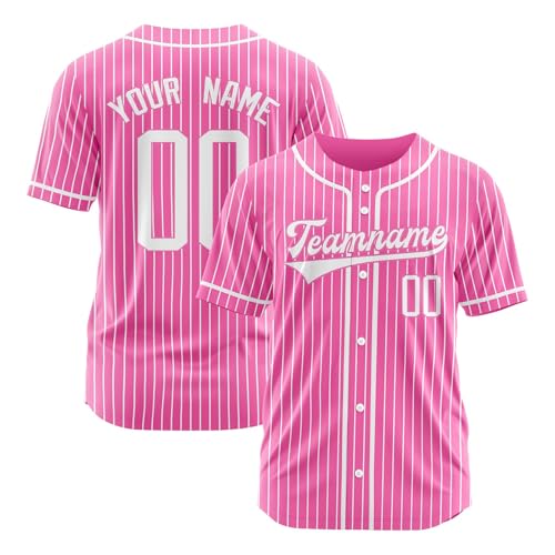 Camiseta deportiva personalizada con estampado de béisbol con nombre, camiseta deportiva para hombre y mujer, camiseta personalizada del equipo con diseño propio, Rosa intenso., L