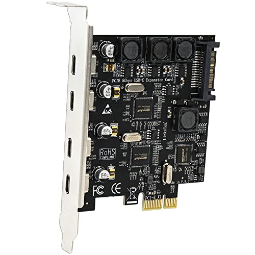 PCIE-U304C 4-Ports PCIE USB 3.0 (3.1 GEN1) 5Gbps Expansion Card for Desktop PCs 4X 5Gbps Max USB-C Ports Built in Smart Power Distribution Technology No Need Extra Power Supply