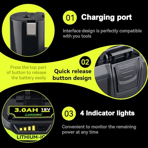 2Pack 3.0Ah P102 18V Lithium Replacement for Ryobi Battery+ P117 Charger with Dual USB Compatible with Ryobi 18v Battery P108 P107 P104 P105 P102 P103 Charger with P117 P118 P119 P113 BCL1418