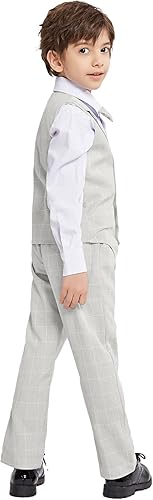 Miniatura 4 de LOLANTA Trajes de chaleco para niños, 4 piezas, trajes de portador de anillos de boda, chaleco, camisa y pantalones, corbatín de 2 a 13 años