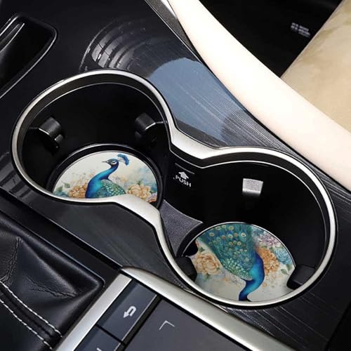 Portavasos para carro con diseño pavo real y floral, 2 pzas miniatura 7