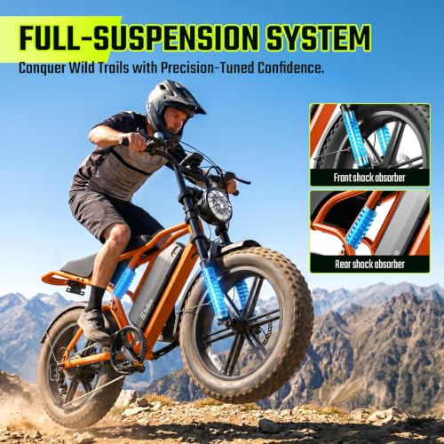 Image of TS TST GRP LLC Electric Bike for Adults with 48V 15Ah Removable Battery | 1500W Peak Motor Ebike, 20 inch x 4.0 inch Fat Tire E Bike, Dual Suspension & Disc Brakes, LCD & APP Control, for Commuting Off-Road