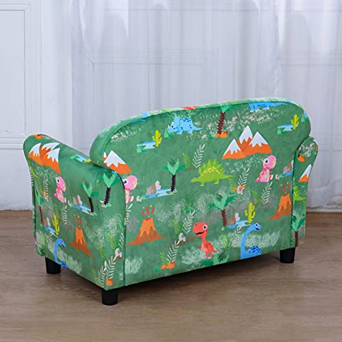 Yoonnie Room Kid Sofa Chair,2-Seater Upholstered Kid Couch With Dinosaur Pattern Velvet Fabric For Children Gift(Green) #TOP4
