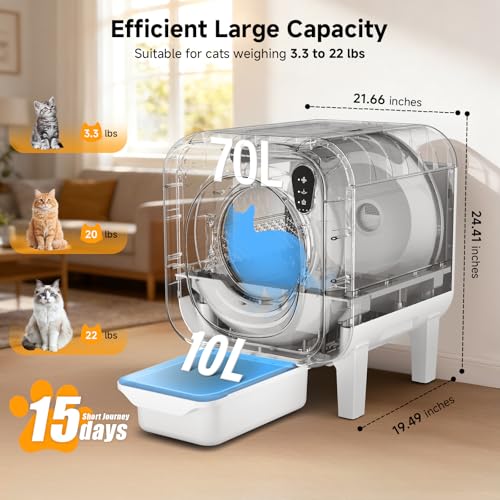 TOPNOTCH GENERAL Self Cleaning Litter Box, Extra Large Automatic Cat Litter Box Self Cleaning for Multiple Cats, App Control, Safety Protection, Ultra-Quiet,Includes Trash Bags,White — view 2