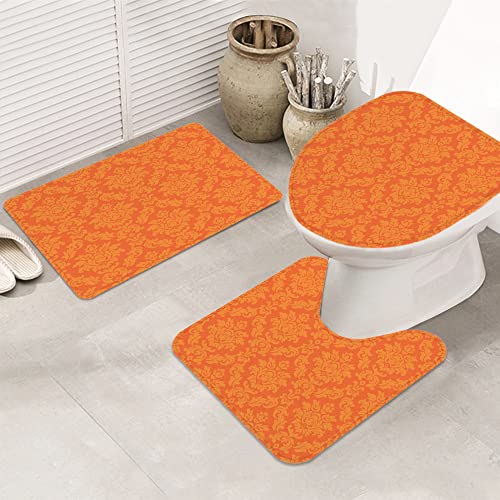 MANJIMAA Badematte Badvorleger Set 3-TLG. Teppich, Schöner orangefarbener Retro-barocker venezianischer antiker Zweig…