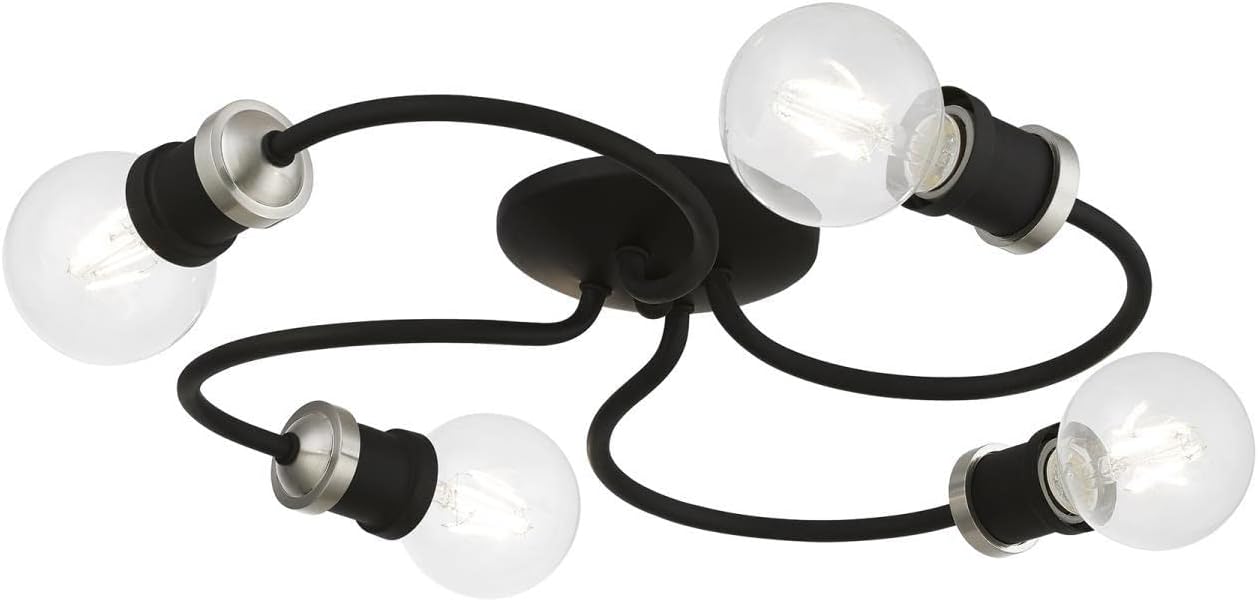 Black and Brushed Nickel 4-Light Flush Mount Ceiling Fixture