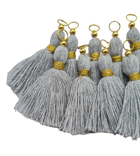 Image of Zippy Flora Micro 1.5 inch Length Cotton Handmade Tassels for Saree /Blouse /Dupatta /DIY /Decor (Pack of 12) (Grey)