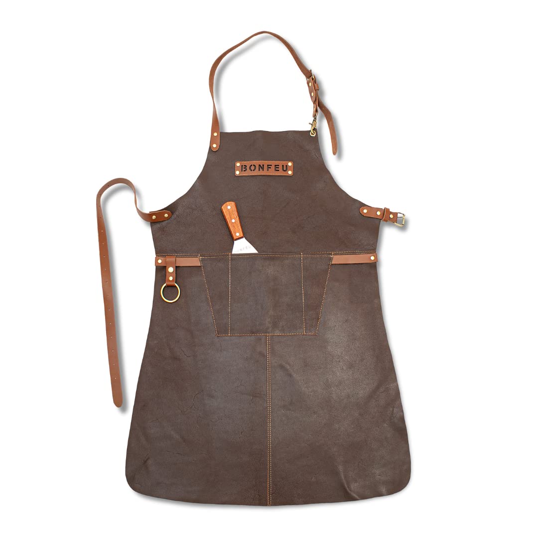 BonFeu Delantal de barbacoa – Cocinar al aire libre – Delantal de piel de lujo – Negro – Delantal de cocina – Delantal de barbacoa – Delantal de barbacoa – Delantal para hombre