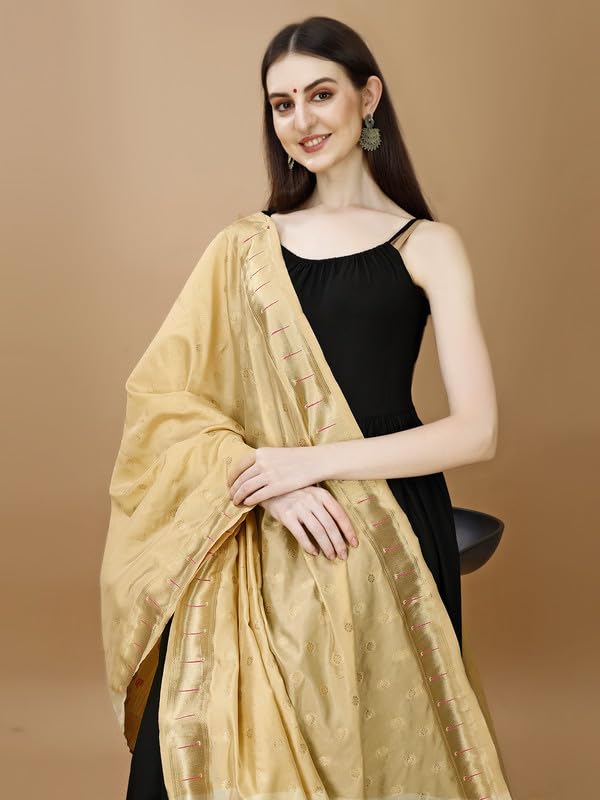 Image of DEVANGI Women's Woven Banarasi Silk Dupatta /Chunni For Women, Floral Print 1 Meter Wide and 2.3 Meter Length Printed Designer Dupatta /Chunni For Girls