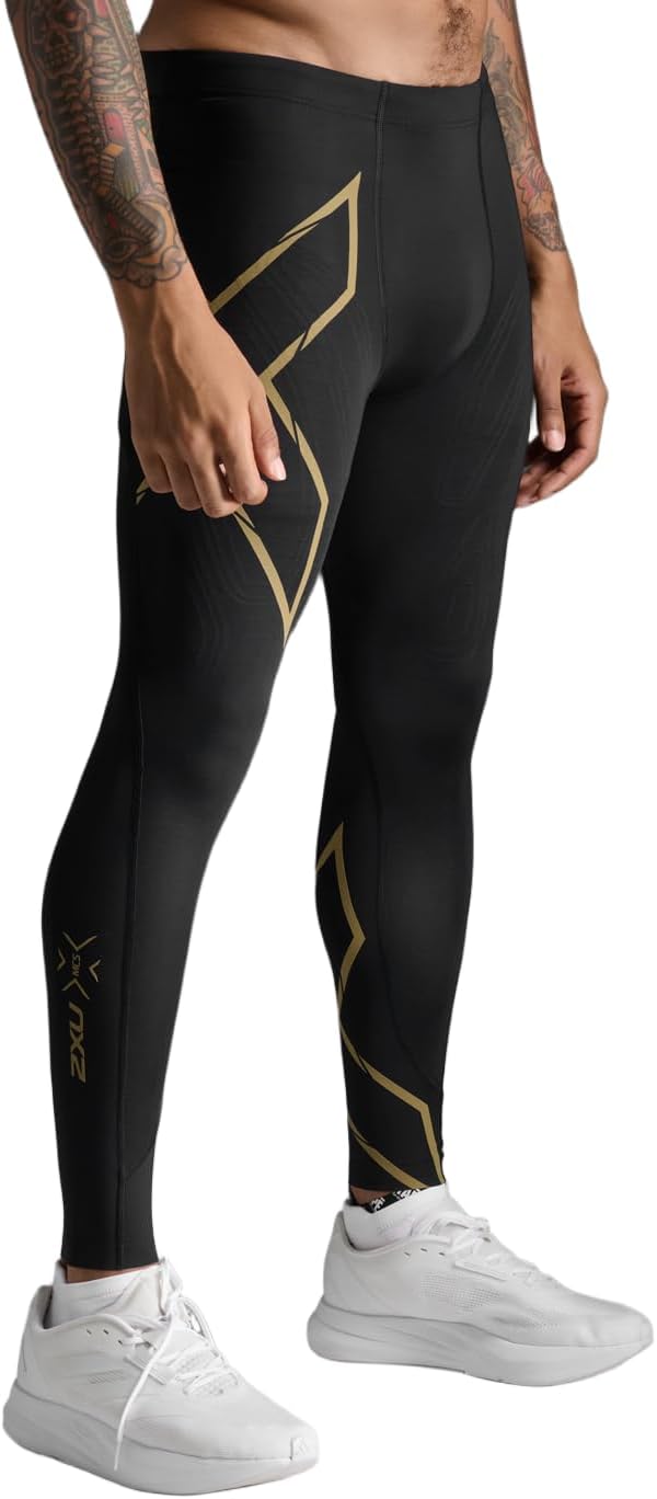 2XU Mens Light Speed Compression Tights X-Large Black/Gold Reflective - Image 3