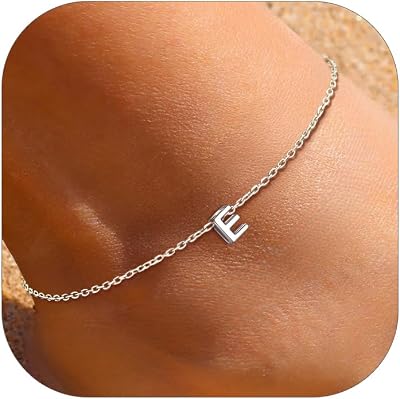ChicSilver 925 Sterling Silver Initial Ankle Bracelets for Women, Simple Dainty Letter Initial Anklets Beach Foot Chain Alphabet Jewelry