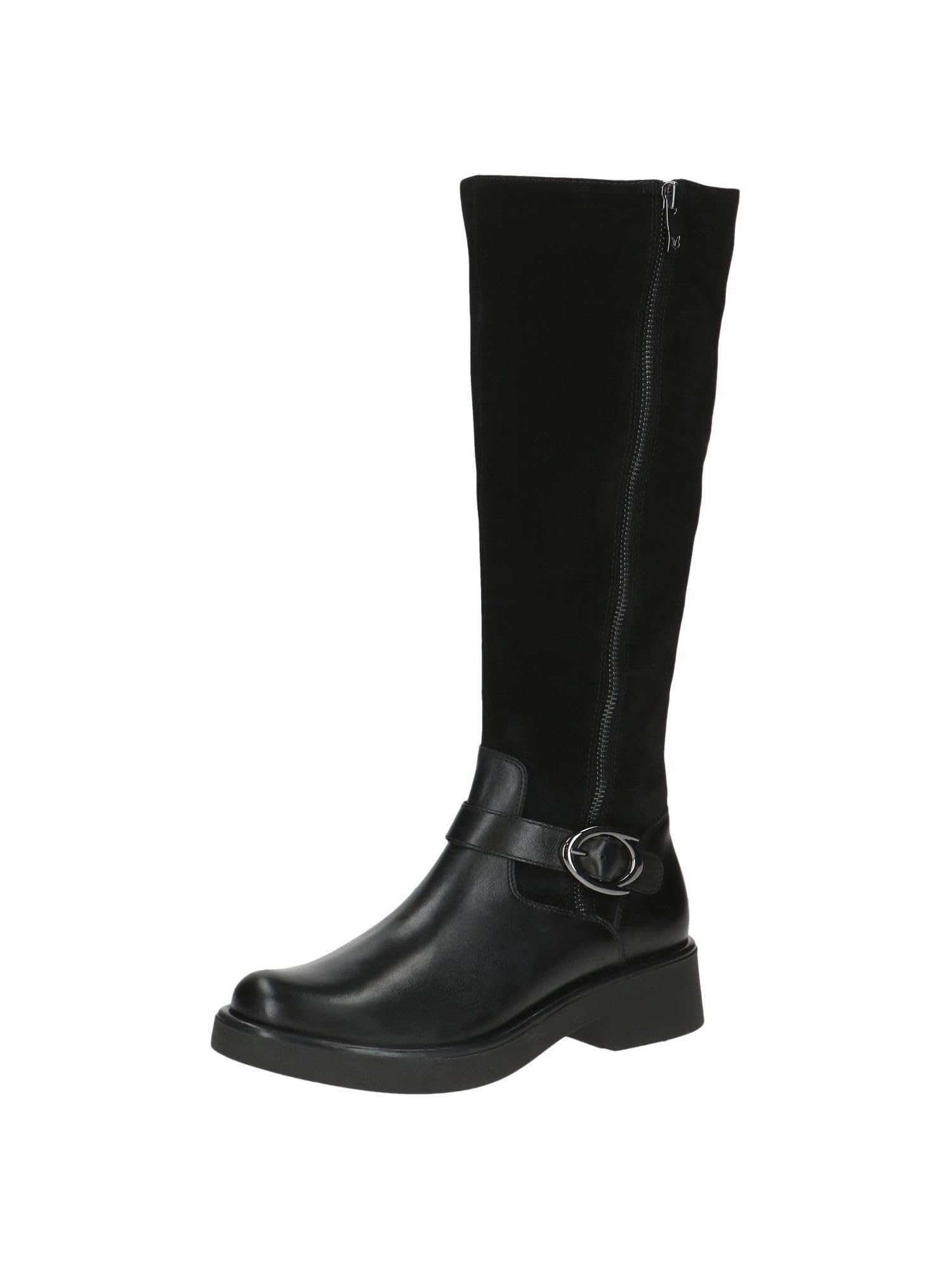 CAPRICE Women's tall leather heeled boots with buckle, Black (Black Comb), 7 UK