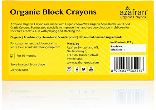 Image of Azafran Organic Crayons - Non-Toxic, Jumbo Size for Easy Grip and Smooth Coloring - Ideal for Toddlers - Trustworthy Quality