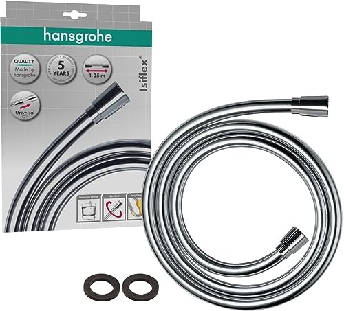 hansgrohe Isiflex - universal Duschschlauch 1,25 m, mit Verdrehschutz, flexibler Brauseschlauch mit Knickschutz, inkl. Dichtungsringe, Chrom