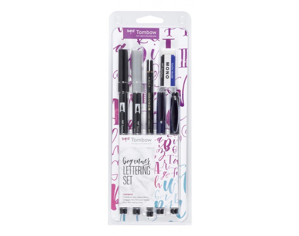 Tombow LS-ADV Lettering Set "Advanced" 9 Stifte + Radierer, inkl. Anleitung + Lettering Set "Beginner" 5 Stifte mit Radierer designed von Frau Hölle