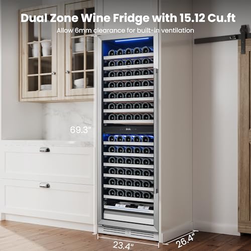 Image of Yeego 24 Inch Dual Zone Wine Fridge, 154 Bottle Wine Cooler, Left-Hinged