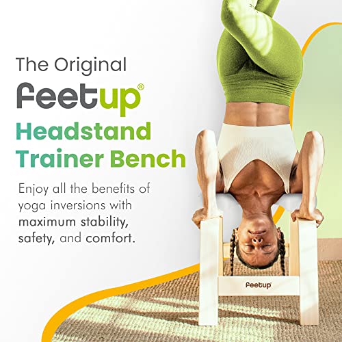 Feetup - The Original Yoga Headstand Bench, Vegan Handstand Trainer Bench And Stand, Strength Training Inversion Equipment For Relaxation & Strength, Includes App & Starter Kit, Classic, White #TOP1