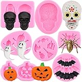 Mujiang Halloween Silicone Molds Pumpkin Silicone Cake Mold Skull Bat Skeleton Head Ghost Witch Candy Mold For Halloween Party Cake Decorating Chocolate Gum Paste Polymer Clay Set Of 7