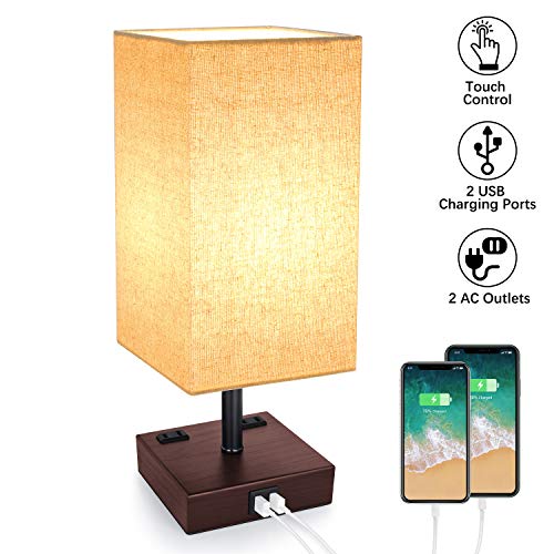 USB Table Lamp, 3-Way Dimmable Touch Control Lamp with 2 USB Charging Ports