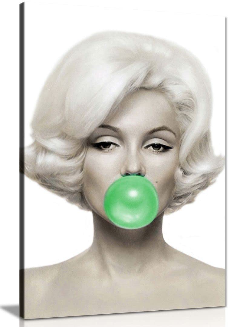 Panther Print Green Marilyn Monroe Bubble Gum Canvas Wall Art Picture Print Home Decor 91X61cm (36X24in)