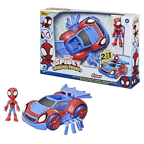 Marvel and His Amazing Friends Hasbro Amis fantastiques – Spidey et Web-Crawler, véhicule Convertible 2 en 1 avec Personnage de 10 cm, pour Enfants à partir de 3 Ans, F1944, Multicolore