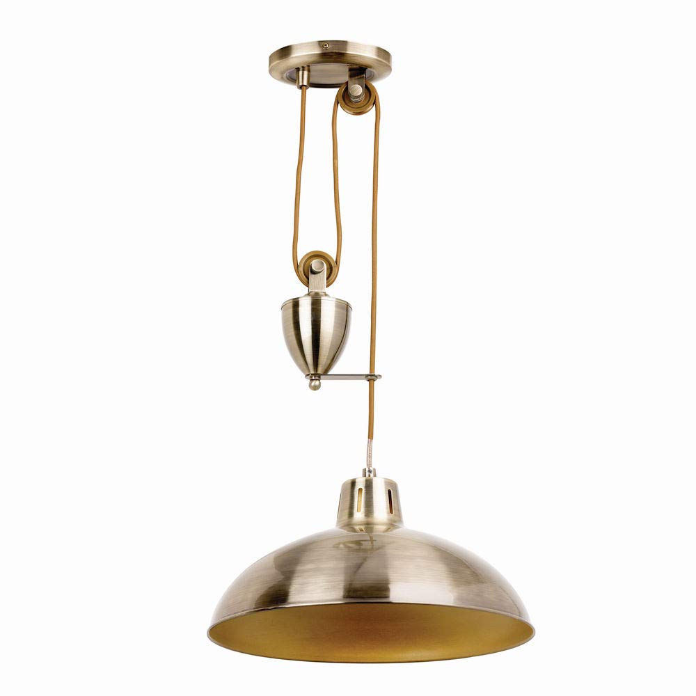 National Lighting Brennan Classic Decorative Rise & Fall Pendant in Antique Brass Light Indoor Ceiling Light E27