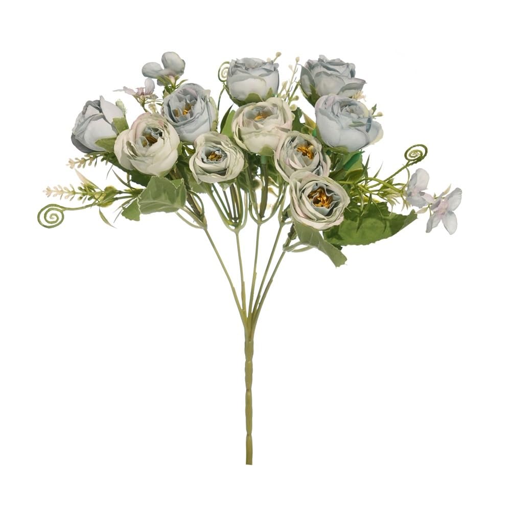 JUAKSQZYI Fake Flowers 2pcs Roses Artificial Flowers in Vase Fake Flower with Vase Faux Flower Arrangement for Home Office Decoration(Blue)