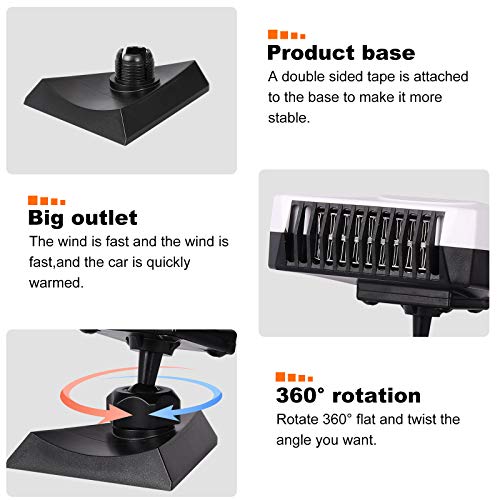 Portable Car Heater Fan 150W 12V 360 Degree Rotate Adjustable Windshield Defroster, Auto Electronic Fast Heating Defrost, Heater Cigarette Lighter for Car Home Office Table