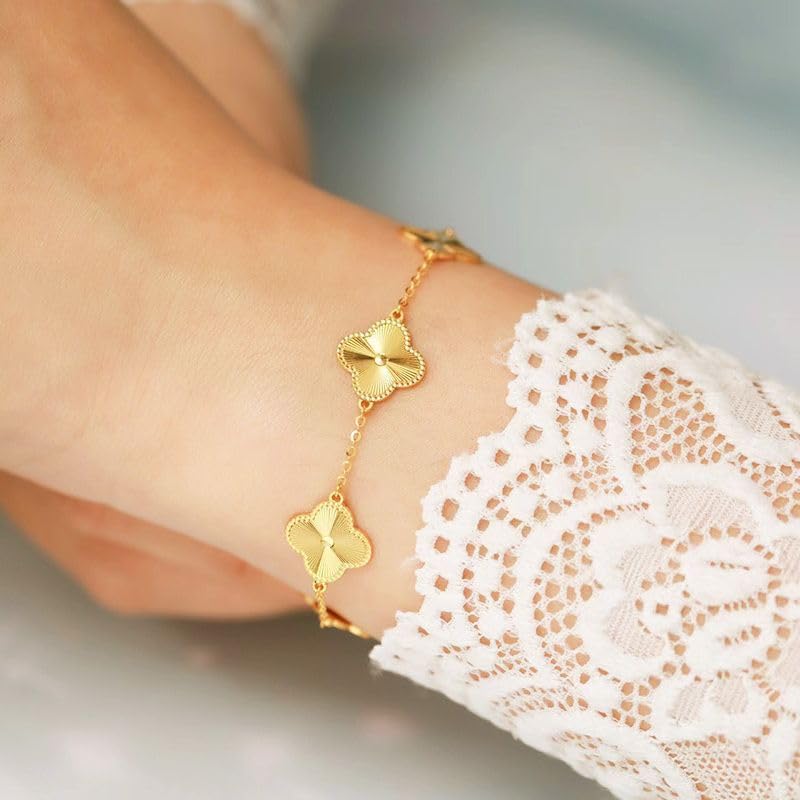 Gold Bracelets for Women, 18K Gold Clover Bracelet, Lucky Four Leaf Link Bracelets, Gifts Trendy for Women, Lucky Bracelet Adjustable3