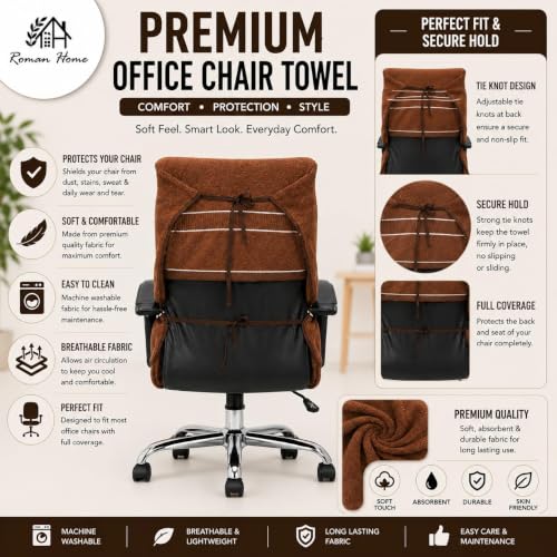 Image of ROMAN HOME Car & Office Chair Towel with 2 Tie Knots| Super Soft 400 GSM (2, browen)