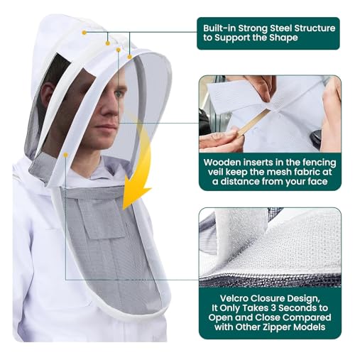 Bee Suit for Men Women with Fencing & Round Veils, Sting Proof Beesuits Beekeeper Kit with Gloves Full Body Beekeeping Supply - Image 3