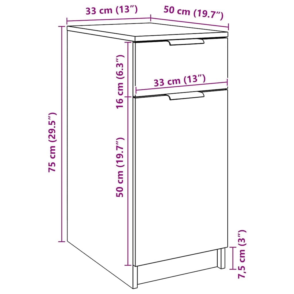 Büroschrank Schreibtischschrank 33x50x75 cm Artisan-Eiche Holzwerkstoff mit Schublade Beistellschrank Schreibtischlade Stauraum für Büroorganisation